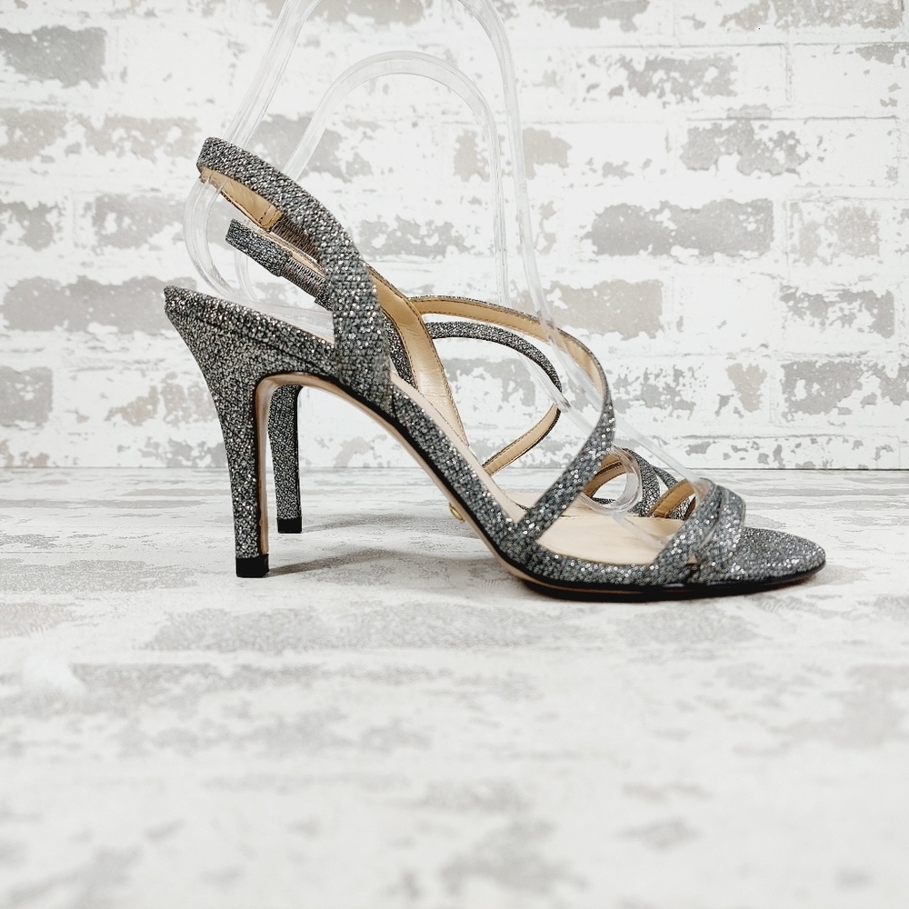 NEW Pelle Moda Rooni Silver Sparkle Mid Heel Slip On Sandals W554 - Picture 6 of 13